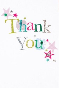 This delightfully artful thank you card captures the effervescent mood of Chalfont St Giles itself, blending vivid colours with handcrafted charm. 'Thank You' stretches across the front in lively mosaic-each letter brimming with energetic lime, flirty fuchsia, or cool blue, lightly brushed with polka dots or silver flourishes reminiscent of patterns you'd spot at the village market. Around the message, twinkling stars in teal, magenta, and gold scatter like confetti tossed in celebration outside the Reading Room. The gentle glimmer of select letters hints at a tactile presence-a gloss of glitter catching light the way raindrops glint on local hedges. A crisp, white backdrop accentuates this burst of gratitude, allowing every detail to sing out unhurriedly. Nestled beside a hand-tied bouquet readied in Chalfont St Giles for a speedy local delivery, this card embodies thoughtful creativity and a deep appreciation spirited through every colour and touch.